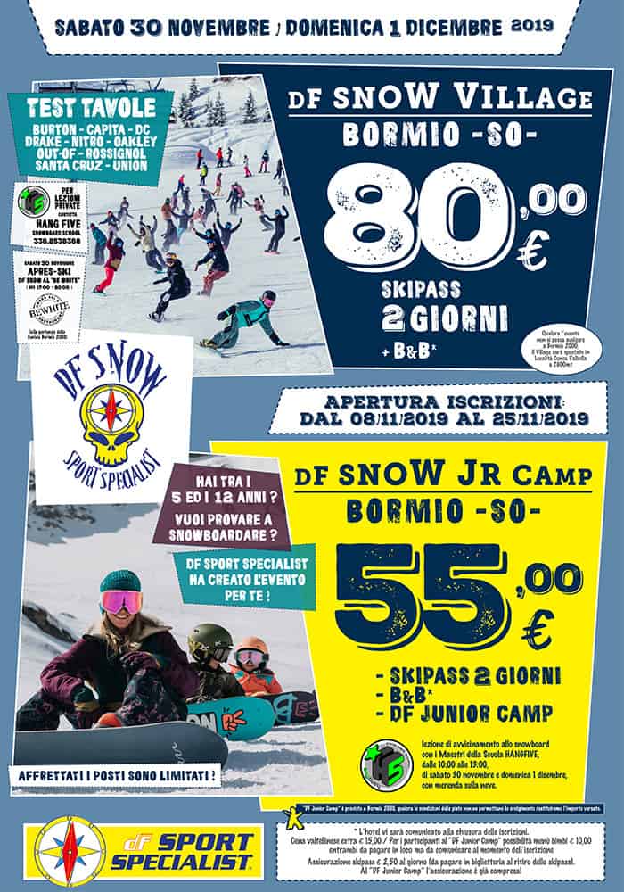 evento tavole da snowboard: locandina df snow village 2019 a bormio